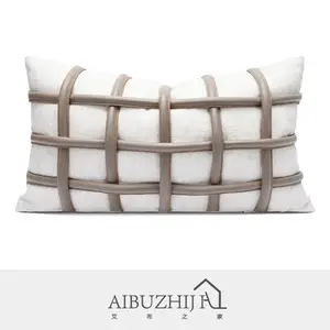 Capa de sofá de luxo leve moderna para decoração, de sala de estar, branco, de couro, para almofadas