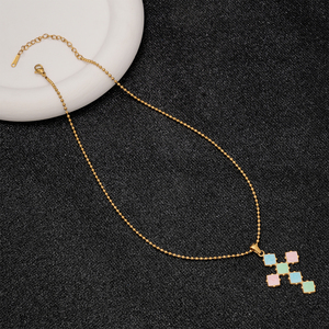 Collier tendance transfrontalier avec pendentif carré géométrique en <span class=keywords><strong>grille</strong></span>, base en acier inoxydable, pour boutique Shopify - Product Image 3