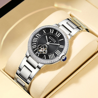 Montre mécanique automatique Bonest Gatti pour femme, fond transparent, acier inoxydable, cadran bleu, lumineuse, étanche, élégante BG3006
