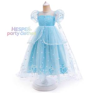 Robe de princesse HP Ice Queen pour enfants, robe à sequins à manches bouffantes avec longue traîne, costume de cosplay de la reine des neiges pour enfants, tenue de scène - Product Image 1