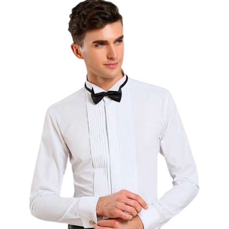 Plus size Chorus tuxedo shirt Men tuxedo collar shirt Emcee groomsman French groom wedding costume Men white shirt