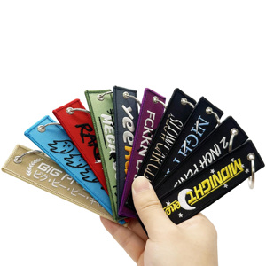 Etiquetas Personalizadas de Alta Calidad, Llavero de Tela Bordado con Texto o Logotipo Personalizado de Doble Cara, Etiquetas Tejidas para Llaveros - Product Image 1