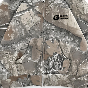 Sudadera con capucha de forro polar camuflado con cremallera, estilo oversize, con bolsillo canguro y capucha de 3 paneles para hombre - Product Image 5
