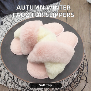 Sandales plates d'intérieur chaudes en fausse fourrure de lapin à brides croisées pour femme, collection automne-hiver 2026, vente en gros, pour la saison printanière - Product Image 2