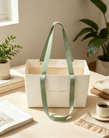 Sac fourre-tout en papier biodégradable écologique grande capacité, durable, avec poignée en sangle, matériaux recyclés, boîte cadeau personnalisée pour les collations