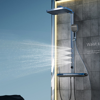 Ensemble de douche thermostatique carré 5 fonctions en laiton, à poignée unique, chaud/froid, avec barre coulissante, affichage numérique LED et fonction massage