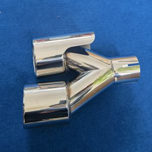 Embout d'échappement chromé poli de 3,5 pouces en forme de Y, poisson <span class=keywords><strong>volant</strong></span> avec bouclier, embout de silencieux double en acier inoxydable, tuyau d'échappement de voiture - Product Image 5