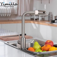Keran Dapur Modern Waterfall dengan Semprotan Tarik Keluar, Finishing Nikel Brushed, Baja Tahan Karat SUS304, Pegangan Tunggal, Pemasangan di Dek