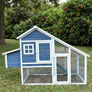 Elegante gallinero pintado en dos tonos con ventana decorativa, rampa, tapete y corral de malla completa, perfecto para jardín y huerto familiar. - Product Image 2