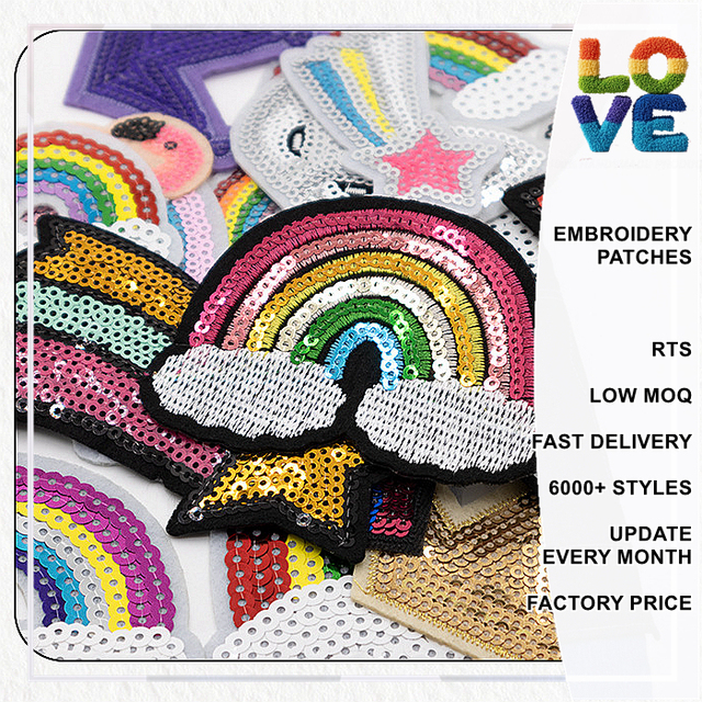 Wholesale Hot Sale Cheap Price Shiny Glittering Patch Embroidery Iron-on Decorative Embroidered Sequin Patches for Clothing