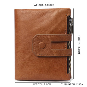 Cartera de cuero genuino para hombre, tarjetero corto antirrobo con doble cremallera, monedero informal para uso diario, color marrón - Product Image 5