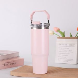 Gobelet isotherme de voyage 20oz 30oz avec poignée, couvercle, paille et base antidérapante pour café chaud - Product Image 3