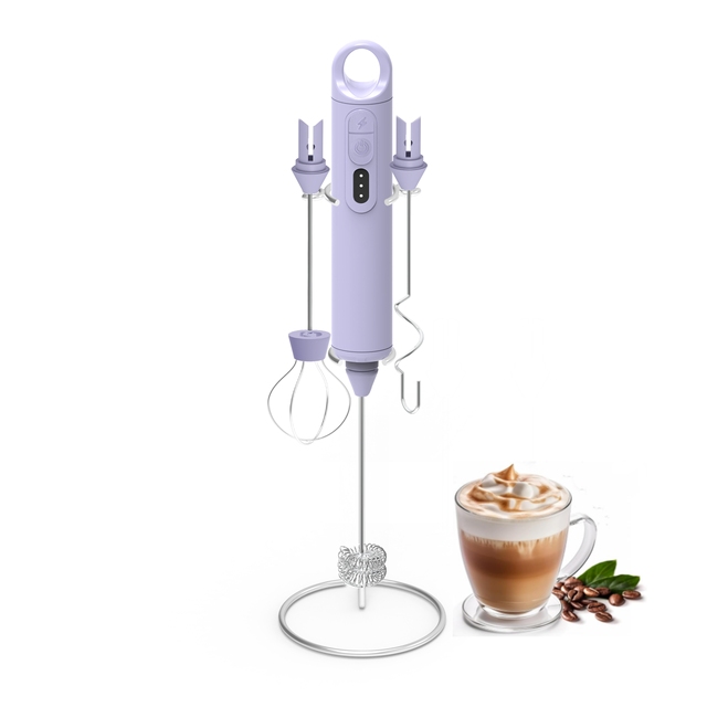 2024 Manufacturer High Quality Handheld Wireless Electronic Milk Frother with Stand and Three Whisk Foamer MILK FROTHER