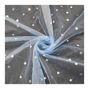 KT14 <span class=keywords><strong>Tulle</strong></span> in morbido tessuto a rete in poliestere <span class=keywords><strong>blu</strong></span> cielo con tessuto a rete in <span class=keywords><strong>Tulle</strong></span> con stampa a stella argento per abito da ragazza - Product Image 4