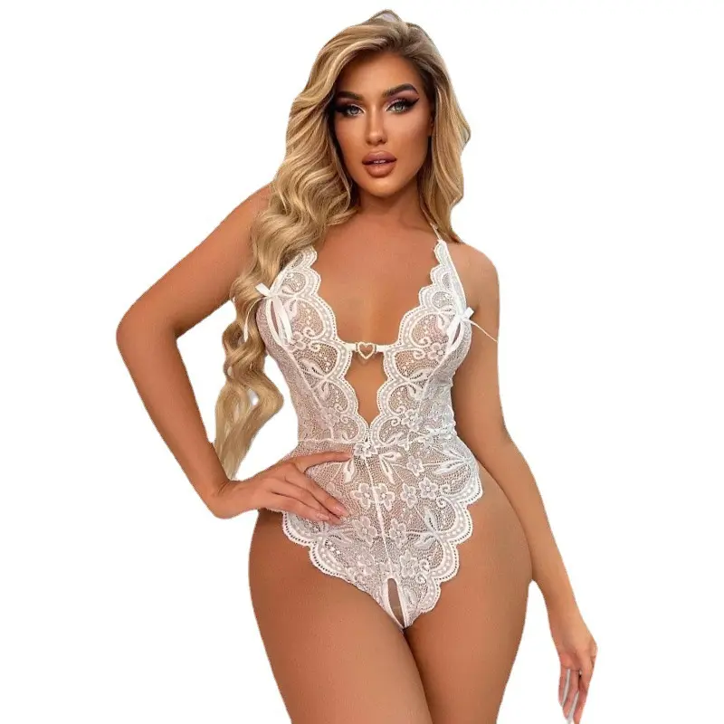 FF2204 sevgililer günü derin V dantel Bodysuit Babydoll Backless Lingerie kadın tek parça iç çamaşırı dantel Bodysuit