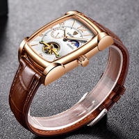 Jam Tangan Pria LIGE LG8949 Model Kotak Otomatis Tourbillon Kulit Asli Tahan Air Mekanik