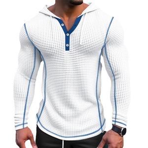 Stock <strong>Mens</strong> Jacquard Waffle-knit Button-up Solid Hug-fit <strong>Hoodie</strong> T-shirt Spring Long-sleeve Casual Vacation - Product Image 3