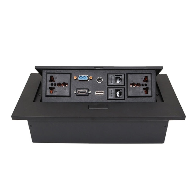 Premium Conference Table Socket 13A Slowly Pop Power Black EU/UK/US Embedded Multi-purpose Three-hole 4 Outlets Desktop Socket