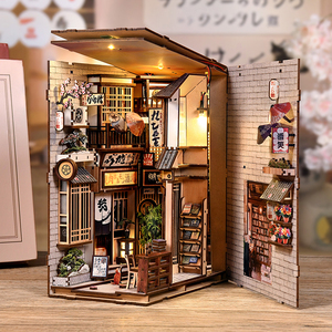 Rompecabezas <span class=keywords><strong>3D</strong></span> de Madera, Calle Japonesa, Mini Casa de Muñecas, Rincón de Lectura con Figura de Gato y Letreros de Tienda, un Diorama Detallado - Product Image 4