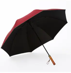 Logotipo personalizado de fábrica, paraguas elegante con mango de madera, paraguas grande recto abierto automático para exteriores para la lluvia