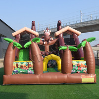 Toboggan gonflable avec château gonflable sur le thème de la jungle, parcours d'obstacles gonflable commercial pour location de fêtes en extérieur