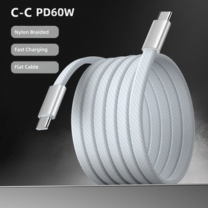 Nuevo cable de datos plano trenzado 3A Tipo-C a Tipo-C <span class=keywords><strong>con</strong></span> puntas de aleación de aluminio y trenzado de nailon de alta densidad - Product Image 1