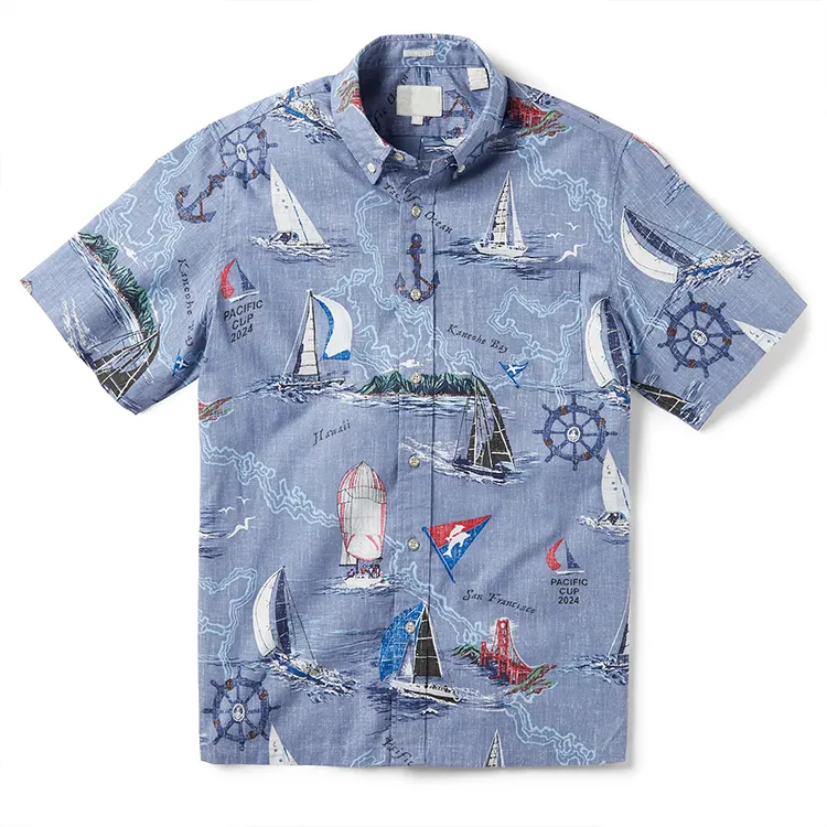 In De Fabriek Vervaardigde Vakantiemannen Die Casual Hawaiiaanse Strandshirts Met Korte Mouwen Bedrukken