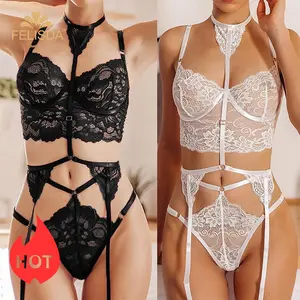 Cộng Với Kích Thước Sexy Erotic Bra Thongs Garters 3 Cái Set Phụ Nữ Đồ Lót Quan Hệ Tình Dục Set Khiêu Dâm Trang Phục Quan Hệ Tình Dục Trong Suốt Ren Babydoll