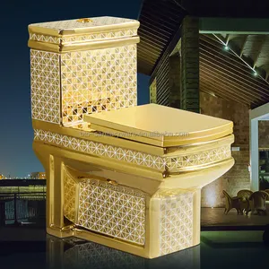 BTO Luxury Gold Electroplated Color Ceramic Sanitary Ware Toilet Vaso Sanitario Floor Mounted One-piece Golden Plated Toilet