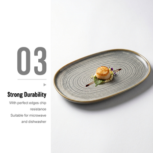 <span class=keywords><strong>Assiette</strong></span> ovale en céramique et porcelaine à glaçure réactive, style nordique, durable, pour service de dîner, poisson, barbecue, idéale pour restaurants, hôtels et fêtes - Vente en gros usine - Product Image 5