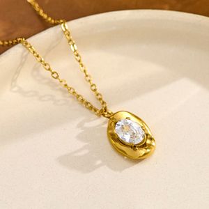 Collana con Pendente in Pietra Naturale Avvolta in Filo d'Oro, Cabochon a Goccia con Castone, Pietra Nera Marrone Bianca Arancione Viola, Gioielli Trendy da Donna - Product Image 6