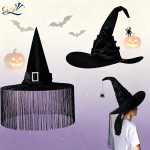 Sombrero de Bruja Negro para Adultos con Velo, Gorro de Bruja Grande con Borlas de Araña, Disfraz de Halloween, Decoración para Fiestas, Accesorio para Disfrazarse - Product Image 1