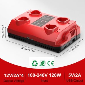 Chargeur de batterie rapide 4 ports 2A pour batterie lithium Milwaukee M12 12V, station de charge avec ports USB et Type-C pour outils électriques - Product Image 2