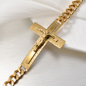 Bracelets en acier inoxydable de luxe, gros maillons épais, avec croix gravée, pour hommes et femmes, vente en gros. - Product Image 4