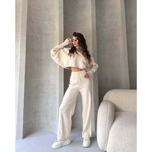 Conjunto de Suéter y Pantalones de Punto para Mujer, Estilo Pescador, 100% Poliéster, Transpirable, Ropa Casual - Product Image 2