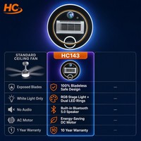 Ventilateur de plafond sans pales de 50 cm avec éclairage de scène RGB et haut-parleur Bluetooth - Double anneau LED, télécommande, luminaire intelligent moderne