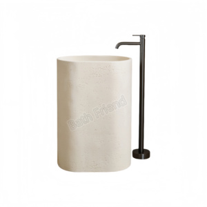 Lavabo sur pied en pierre artificielle moderne, écologique, rectangulaire, pour salle de bain de maison et de villa - Product Image 3