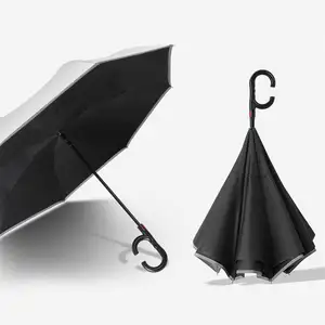 中国制造商高品质定制玻璃纤维倒置经典反伞，带C型钩柄