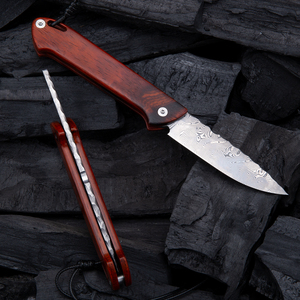 Coltello Tascabile Pieghevole NEWOOTZ <span class=keywords><strong>Higonokami</strong></span> in Damasco con Manico in Palissandro Fatto a Mano e Fodero in Pelle OEM - Product Image 4