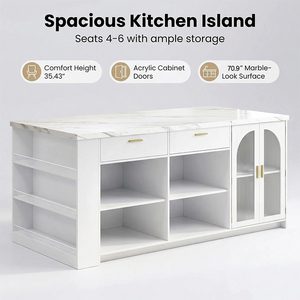 <span class=keywords><strong>Isola</strong></span> <span class=keywords><strong>Cucina</strong></span> Moderna Grande <span class=keywords><strong>con</strong></span> Spazio di Archiviazione, <span class=keywords><strong>Tavolo</strong></span> da Pranzo <span class=keywords><strong>con</strong></span> Venature in Marmo e Cassetti Portaoggetti, <span class=keywords><strong>Isola</strong></span> Fissa <span class=keywords><strong>con</strong></span> Armadietto per 4-6 Persone - Product Image 5