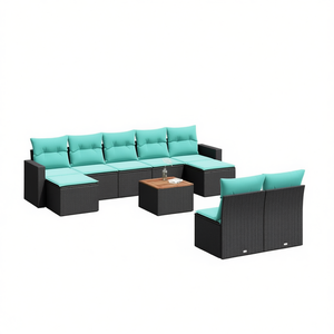 Conjunto de Sofás de Patio de Ratán Sintético Negro con Cojines, 10 Piezas, Muebles de Jardín, Asientos para Exteriores, Diseño Contemporáneo - Product Image 1