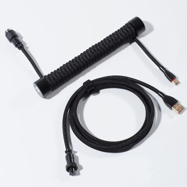 GravaStar GX12 Coiled Aviator USB Cable USB-A to Type-C Telescopic Braided Cord for Mechanical Gaming Keyboard Desk Setup