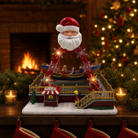 Village de Noël Melody en plastique, bateau pirate du Père Noël avec lumière LED, ornement de table, décoration de Noël pour la maison, cadeau de Noël
