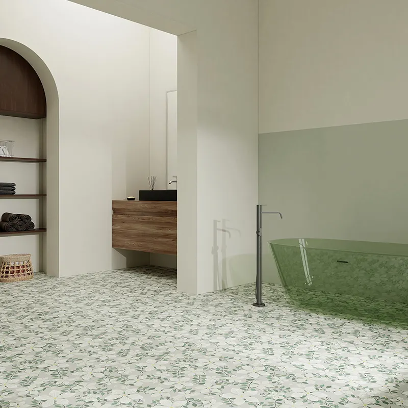 60x120 ירוק לבן פרח דפוס עיצוב אמנות אריחי רצפה עבור לובי קישוט