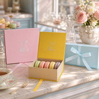 Boîte pliable à rabat pour gagner de la place, avec nœud en ruban, boîte rigide pour macarons, boîte en papier kraft mat pour emballages de desserts