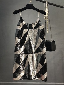 Robe mi-longue à sequins style célébrité internet, motif géométrique, coupe ajustée, amincissante, brillante, ligne A, pour <span class=keywords><strong>femme</strong></span> - Product Image 6