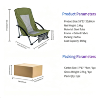 Chaise de camping pliante légère à dossier haut en maille, siège bas, en tissu Oxford, portable, pour extérieur et plage