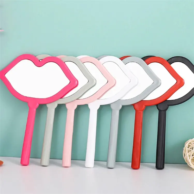 Handheld Makeup Mirrors Lip Shaped Makeup Mirror With Handle Hand Custom Logo SPA Salon Fashion Mirrors