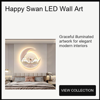 Art mural LED Swan Moon, impression animale ronde illuminée pour chambre à coucher, salon, hôtel, intérieurs romantiques contemporains