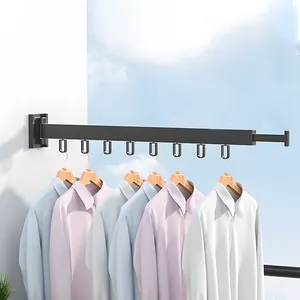 Opvouwbaar Droogrek Kleding Muur Gemonteerde Hanger Intrekbaar Aluminium Wasgoed Verlengdoekenrek